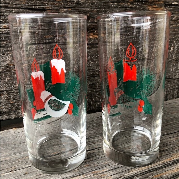Set of two MCM Christmas drinking glasses mid century modern tumbler water glass - Picture 4 of 11